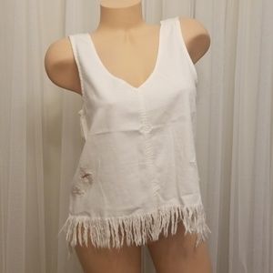 American Eagle White Fringe Tank Top Size Small S